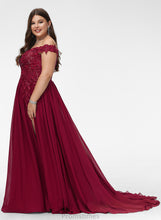 Load image into Gallery viewer, Chiffon Sweep Jolie Sequins Prom Dresses Off-the-Shoulder Train Lace A-Line With