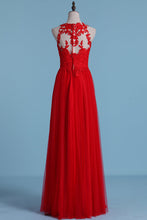 Load image into Gallery viewer, 2022 Scoop Chiffon With Applique A Line Sweep Train Prom Dresses