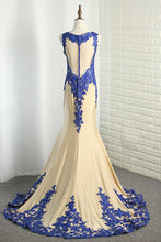 Load image into Gallery viewer, 2022 Mermaid Spandex Scoop Prom Dresses With Applique Sweep Train