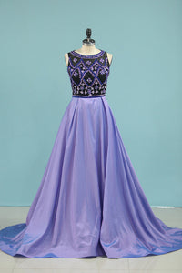 2022 New Arrival Plus Size Prom Dresses A Line Scoop With Beading Taffeta