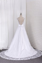 Load image into Gallery viewer, 2022 V Neck A Line Wedding Dresses Lace With Sash Court Train