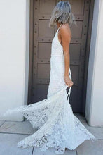 Load image into Gallery viewer, Halter Mermaid Lace Sleeveless Wedding Dress Sweep Train