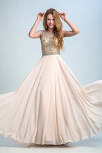 Load image into Gallery viewer, 2022 Prom Dresses A-Line Scoop Beaded Bodice Floor-Length Chiffon Zipper Back