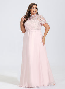 Lace A-Line Chiffon Tiara Neck Illusion Floor-Length Prom Dresses High