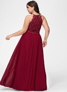 Floor-Length Nola Chiffon Scoop Lace Prom Dresses A-Line