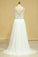 2022 Plus Size A-Line Bateau Sweep Train Chiffon&Lace Prom Dresses With Slit White