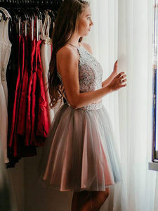 2024 Erica Homecoming Dresses Ball Gown Two Piece Halter Sleeveless Applique Tulle Knee-Length