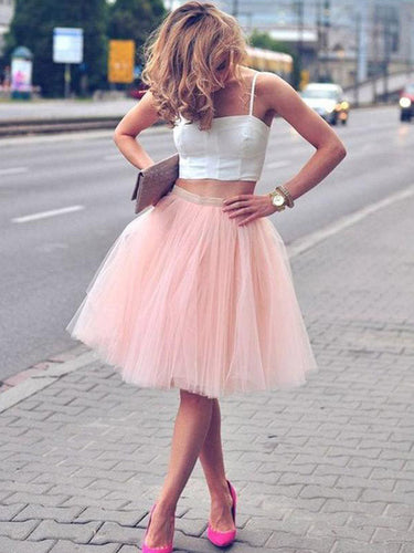 Homecoming Dresses Nadia Two Piece Ball Gown Tulle Square Neck Straps Sleeveless Knee-Length
