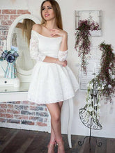 Load image into Gallery viewer, Ball Gown Homecoming Dresses Lace Megan White 3/4 Sleeve Off-The-Shoulder Cut Short/Mini