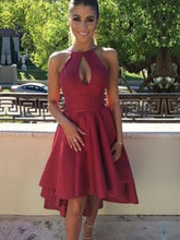 Load image into Gallery viewer, High Low Pleated Halter Homecoming Dresses Roselyn Sleeveless Cut Out Short Backless