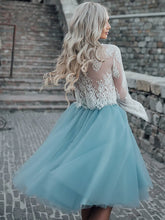 Load image into Gallery viewer, Two Piece See Through Lace Homecoming Dresses Frederica Scoop Neck Long Sleeve Tulle Ball Gown Knee-Length