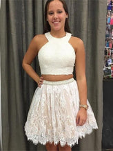 Load image into Gallery viewer, Halter A Line Two Pieces Lace Homecoming Dresses Danielle Sleeveless Short White