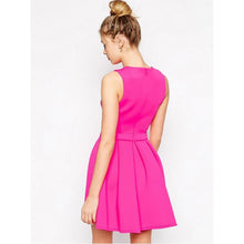 Load image into Gallery viewer, Cut Out Jewel Sleeveless A Line Madison Homecoming Dresses Satin Fuchsia Pleated Simple Short
