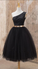 One Shoulder Sleeveless Ball Gown Homecoming Dresses Lena A Line Black Tulle Ruched Pleated