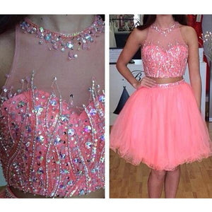 Jewel Sleeveless Sheer Homecoming Dresses Two Pieces Lainey Rhinestone Ball Gown Organza