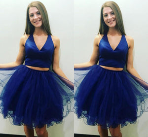 V Neck Sleeveless Pleated Two Pieces A Line Royal Blue Homecoming Dresses Morgan Organza