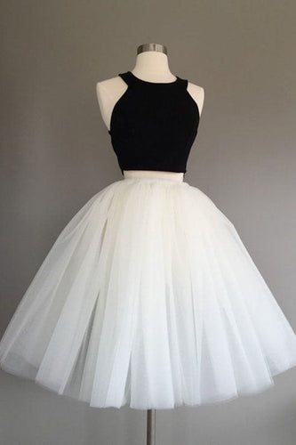 Two Pieces Alisa Homecoming Dresses Halter Sleeveless Ball Gown Tulle Pleated Simple