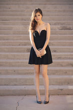 Load image into Gallery viewer, Satin Marie Homecoming Dresses A Line Strapless Sweetheart Black Sweetheart Backless Pleated Short