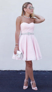 Strapless Sweetheart Rhinestone Pleated Ruth Homecoming Dresses A Line Pink Blushing