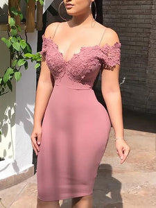 Dusty Rose Sheath Spaghetti Straps V Neck Off The Shoulder Satin Corinne Homecoming Dresses Appliques