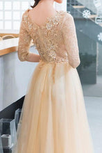 Load image into Gallery viewer, 2024 Scoop 3/4 Length Sleeves A Line Tulle With Applique Prom Dresses