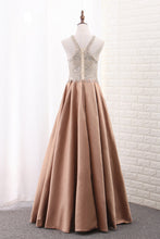 Load image into Gallery viewer, 2022 Satin Scoop A Line With Beads Sweep Train Prom Dresses