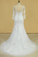 2022 Plus Size Mermaid Open Back Wedding Dresses 3/4 Length Sleeve Tulle With Applique