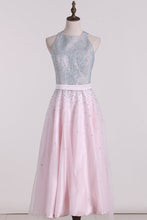 Load image into Gallery viewer, 2022 Scoop Beaded Bodice A Line Tulle Tea Length Prom Dresses