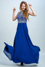 Load image into Gallery viewer, 2024 Halter A-Line/Princess Prom Dresses Tulle And Chiffon Dark Royal Blue Sweep Train