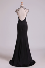 Load image into Gallery viewer, 2022 New High Neck Sheath Prom Dresses Spandex With Beading &amp; Slit