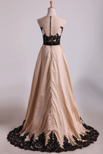 Load image into Gallery viewer, 2022 Asymmetrical Bateau Prom Dresses Taffeta With Applique And Sash