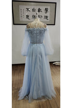 Load image into Gallery viewer, Off The Shoulder Long Sleeves Prom Dresses A Line Tulle With Beads And Slit