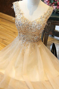 2024 Homecoming Dresses A Line V Neck Tulle With Applique Short/Mini