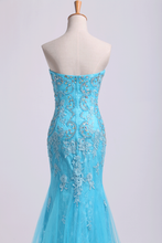Load image into Gallery viewer, 2024 Prom Dresses Strapless Mermaid With Beading&amp;Applique