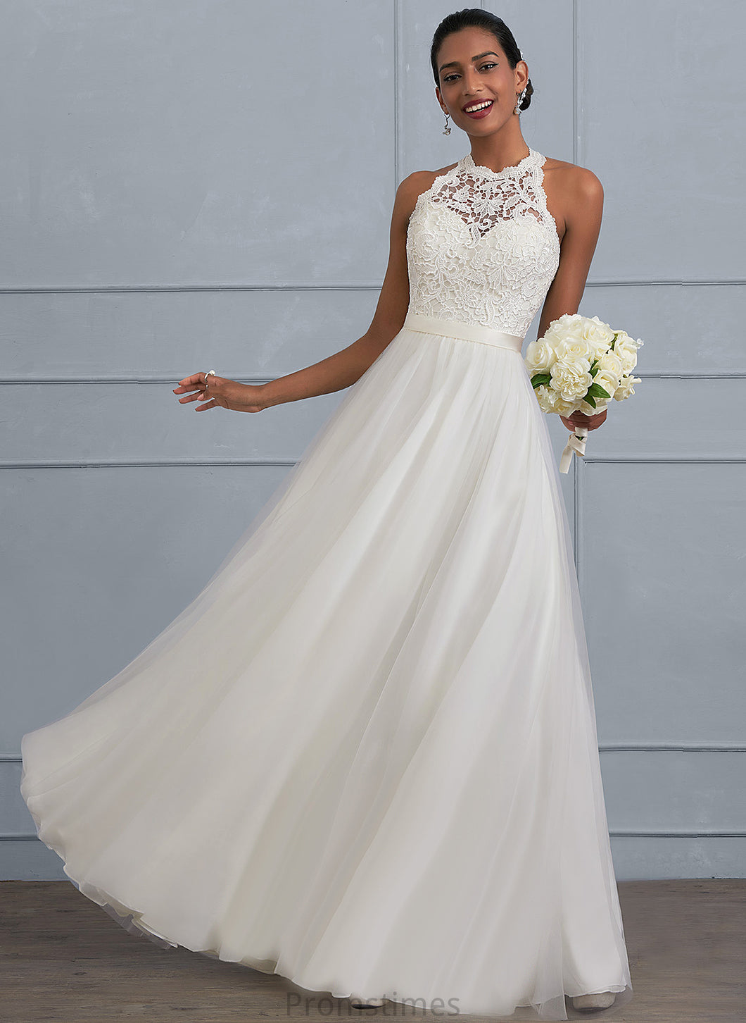 A-Line Rylie Charmeuse Wedding Wedding Dresses Tulle Floor-Length Lace Dress
