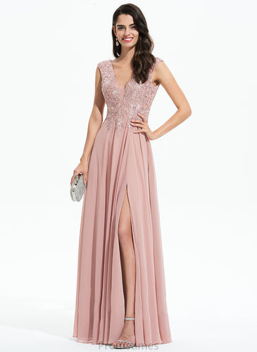 A-Line Floor-Length V-neck Kallie Prom Dresses Chiffon