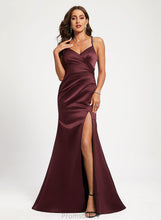 Load image into Gallery viewer, Satin Train With V-neck Beading Sequins Kailey Sweep Prom Dresses Trumpet/Mermaid