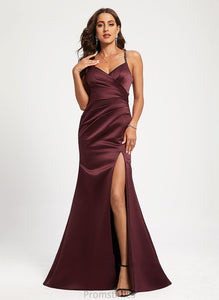 Satin Train With V-neck Beading Sequins Kailey Sweep Prom Dresses Trumpet/Mermaid