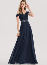 Load image into Gallery viewer, Chiffon Cold Prom Dresses V-neck Sequins Beading Shoulder Pleated Floor-Length With A-Line Marley