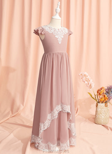 Flower Girl Dresses Neck Jess Dress With Girl Flower - Short Floor-length Chiffon/Lace Lace/V Back Scoop A-Line Sleeves