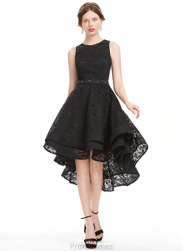 Lace With Asymmetrical Homecoming Dresses A-Line Perla Lace Dress Scoop Beading Neck Homecoming