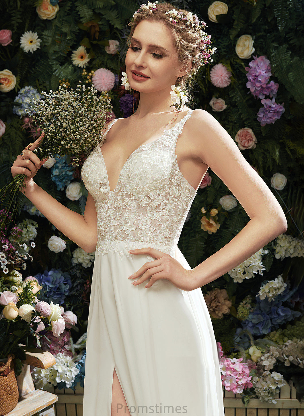 Lace A-Line Ayanna Floor-Length V-neck Chiffon Dress Wedding Dresses Wedding