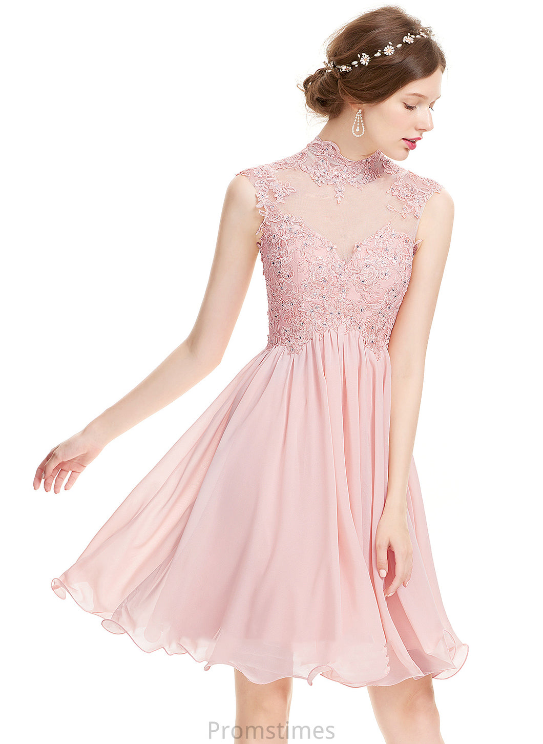 Neck Chiffon Lace Homecoming Dresses A-Line Homecoming Knee-Length With High Beading Dress Abril