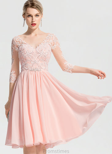 Wedding Dresses Chiffon With Wedding Lace A-Line V-neck Ashley Knee-Length Beading Dress
