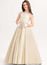 Load image into Gallery viewer, Mara Floor-Length Ball-Gown/Princess Lace Satin Junior Bridesmaid Dresses Scoop Neck