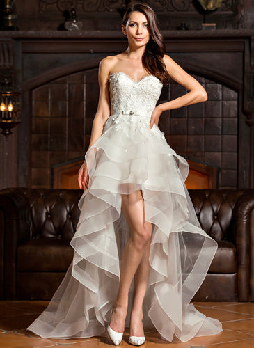 Asymmetrical Tulle Dress Beading Wedding With Alissa A-Line Wedding Dresses Charmeuse Sweetheart Lace Bow(s)