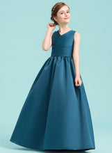 Load image into Gallery viewer, Floor-Length Daniella Ball-Gown/Princess Junior Bridesmaid Dresses Satin Ruffle V-neck With