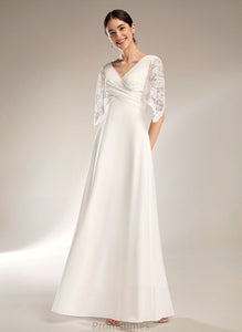 Melody V-neck Floor-Length Wedding Dresses Wedding Chiffon Lace Sheath/Column Dress