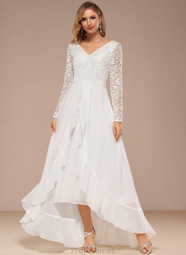 Chiffon A-Line Wedding Dress Wedding Dresses Asymmetrical Lace V-neck Karley