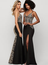 Load image into Gallery viewer, Prom Dresses Sequins Germaine Split Trumpet/Mermaid Crepe With Floor-Length Front V-neck Stretch